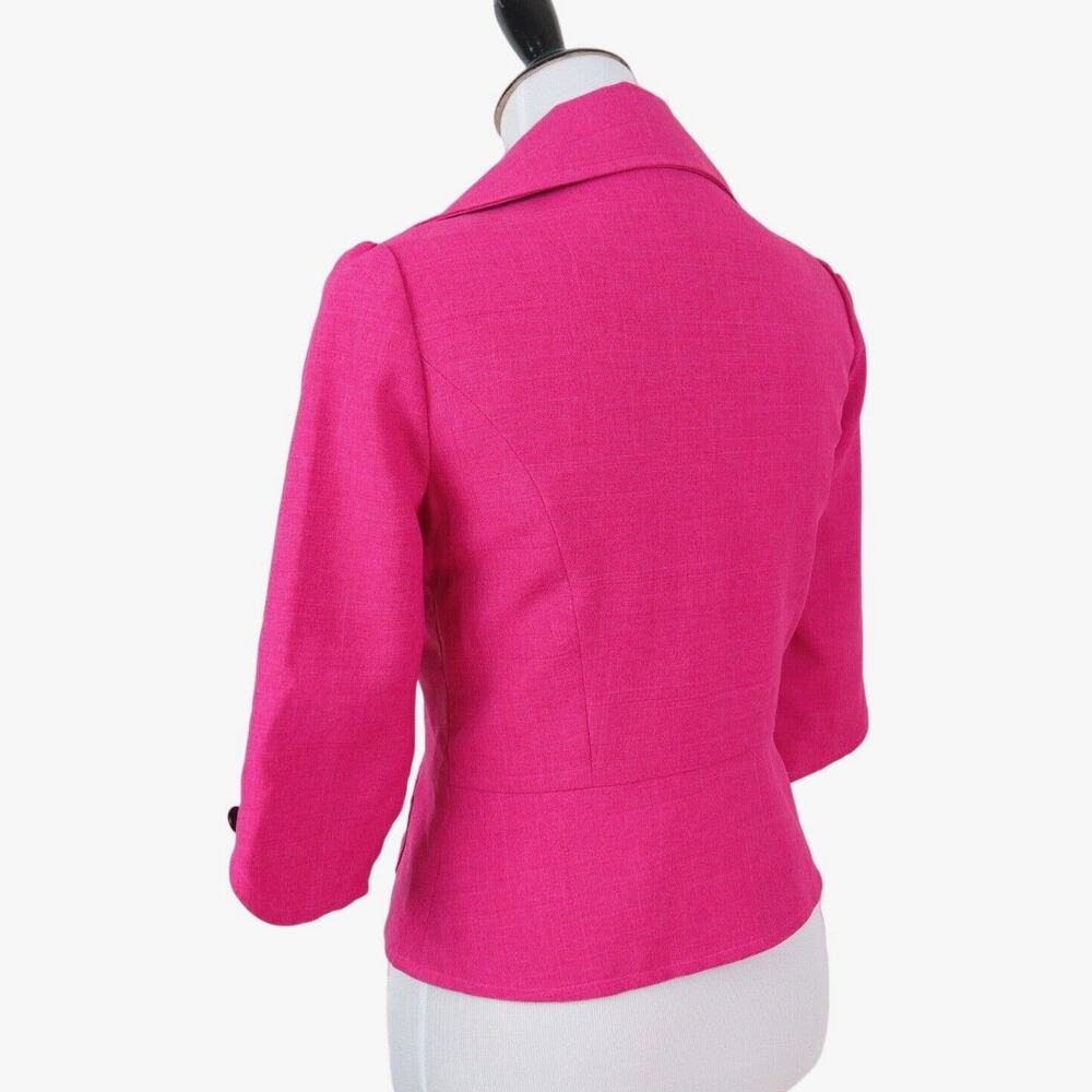 Vintage 90s Tailored 3/4 Sleeve Jacket Crop Blazer Pockets Pink - Picture 3 of 8